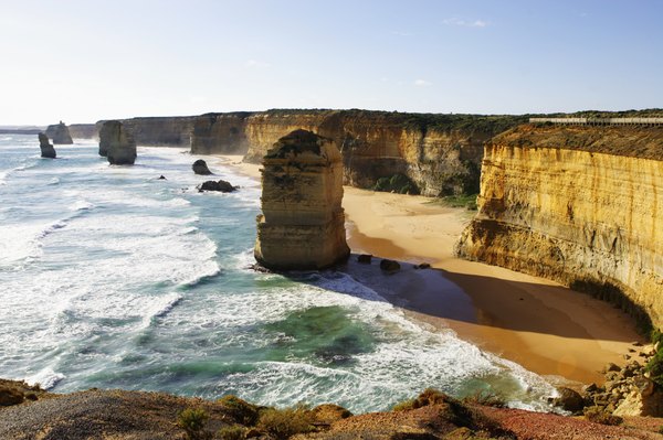 The energy released when falling water hits a beach makes the sound of surf.