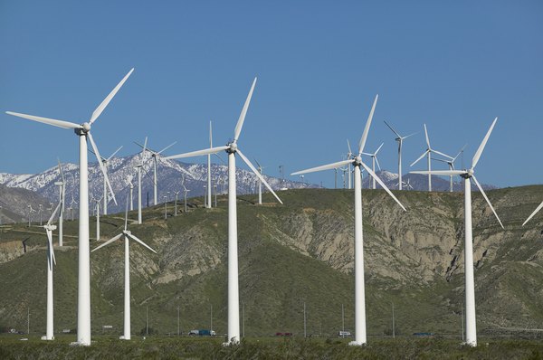 Wind turbine windmills generate electricity.