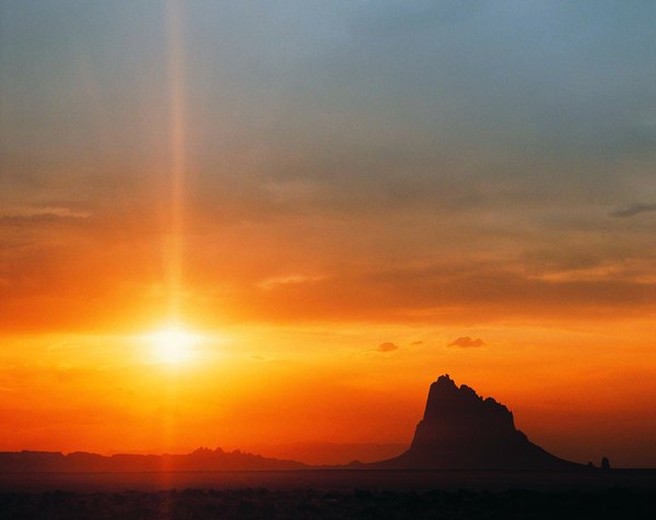 Shiprock is a striking volcanic neck on the Colorado Plateau.