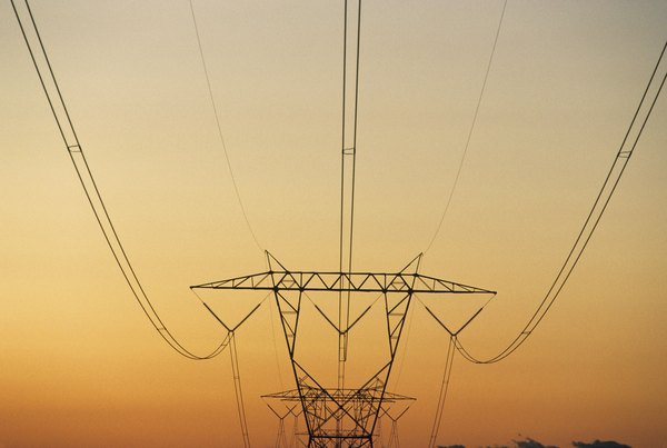 Overhead power lines crossing state lines.