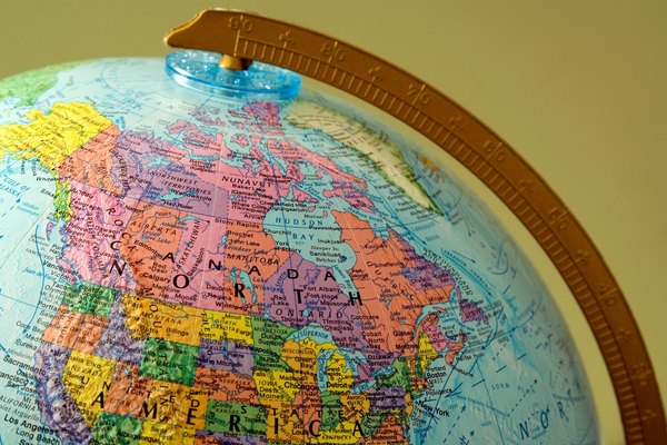 A globe showing different countries and regions.