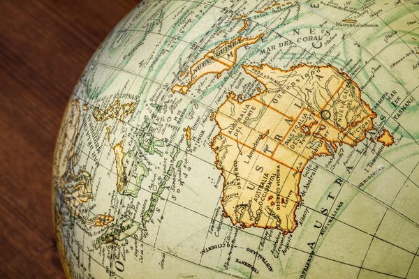 A close-up of the country, Australia, on a globe.