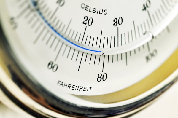 Close-up of a dial displaying Fahrenheit and Celsius numbers