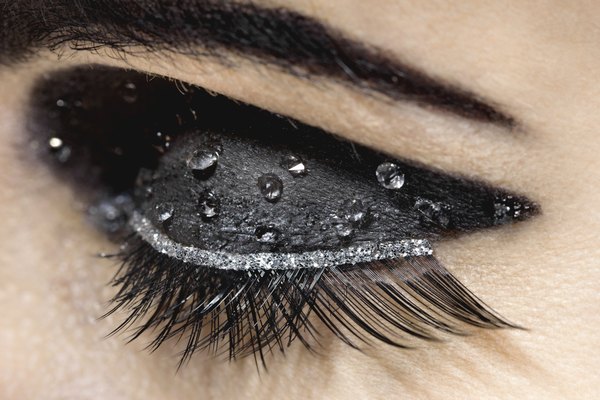 Eye with heavy mascara and water beads