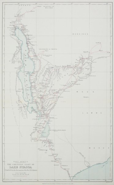 The young East Africa Rift Valley, marked by long, narrow lakes, represents a growing split in the African Plate.