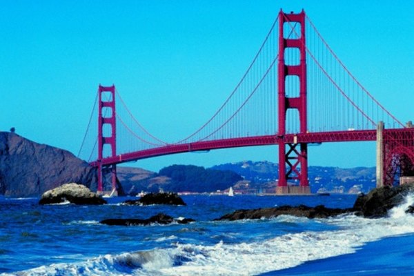 The Golden Gate Bridge over San Francisco Bay is a famous landmark.
