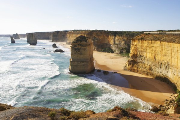 Australian beach, sea cliff and sea stacks.