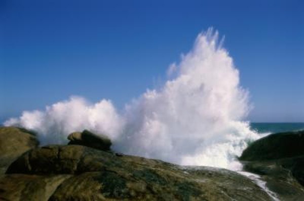 Waves breaking on the shoreline.