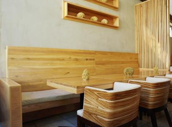 Wooden furniture in a restaurant.