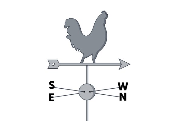 A simple wind vane indicates wind direction