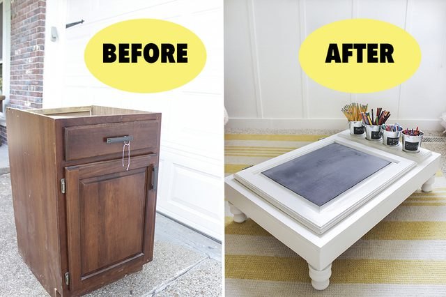 build a chalkboard desk out of cabinets