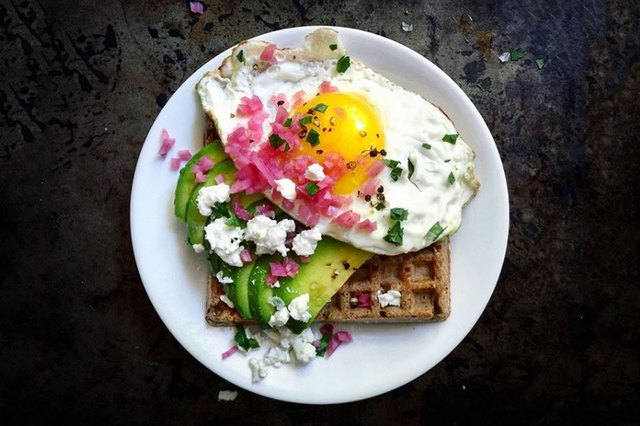avocado waffle with sunny egg