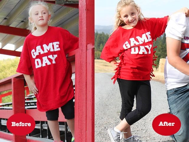 Large T-shirt made into child's size with side ties