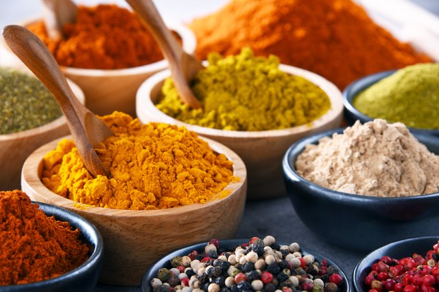 Variety of spices on kitchen table