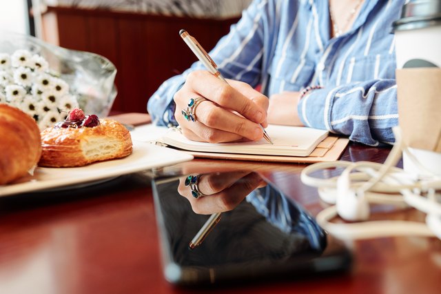 Woman writing plans in diary