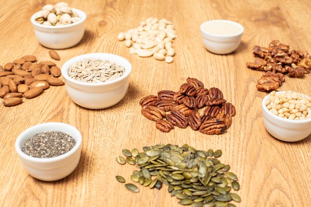Nuts and seeds on a table