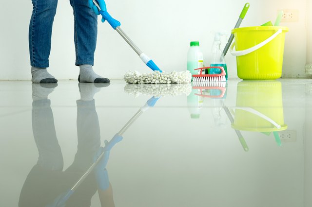 woman work for clean house window sofa table