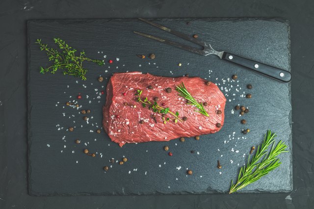Fresh raw meat beef steak with ingredients for cooking spices