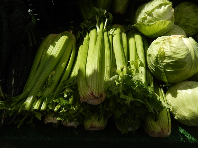 Celery and cabbage on retail display