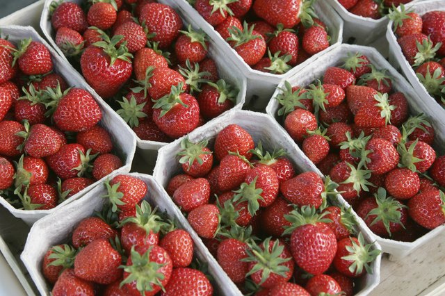 Strawberries for sale at a strawberry stall near Heidelberg, Baden-Wuerttemberg, Germany