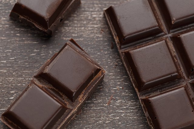 Dark chocolate bar on a wooden table