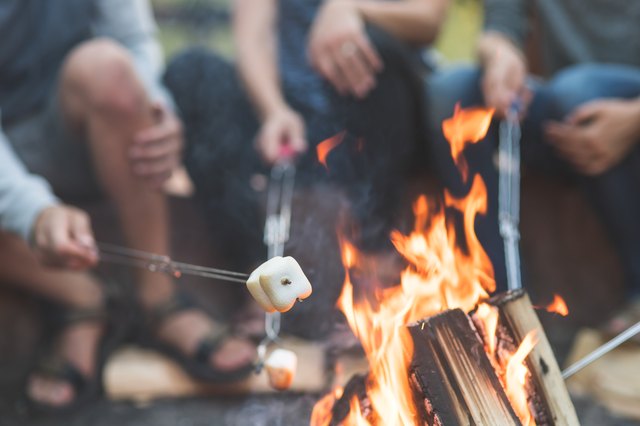 Toasting marshmallows over a fire