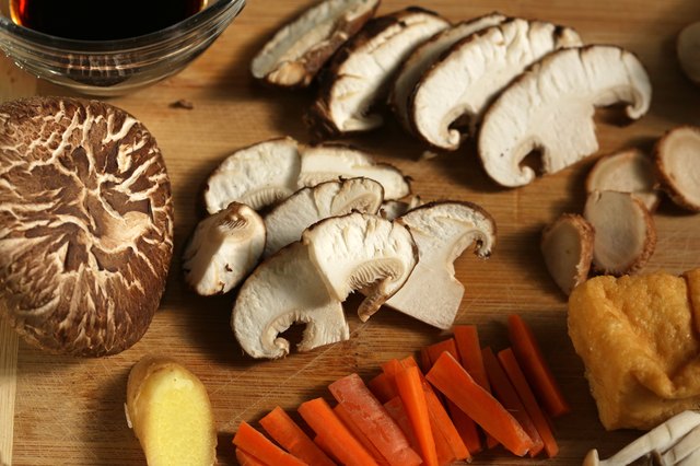Mushrooms, Carrots and Tofu on a a Chopping Board