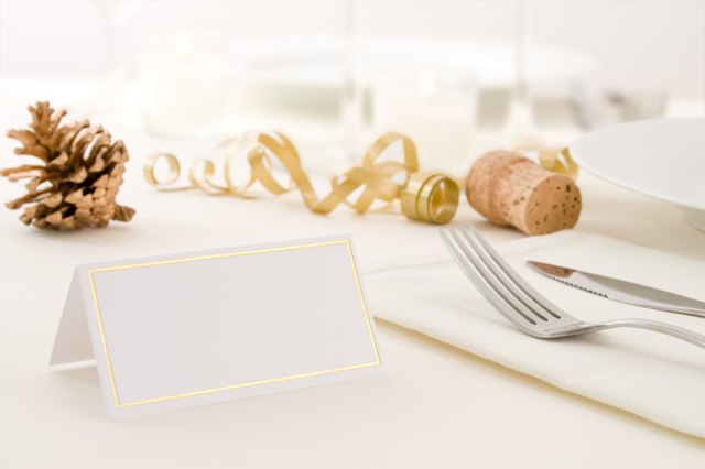 A set Christmas-decorated table with blank label