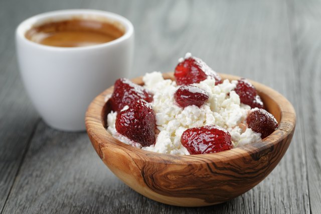 healthy breakfast with espresso and cottage cheese with strawber