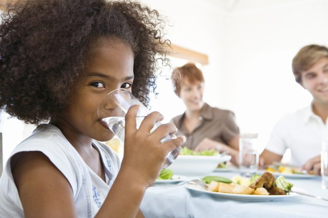 Girl drinking milk at dinner