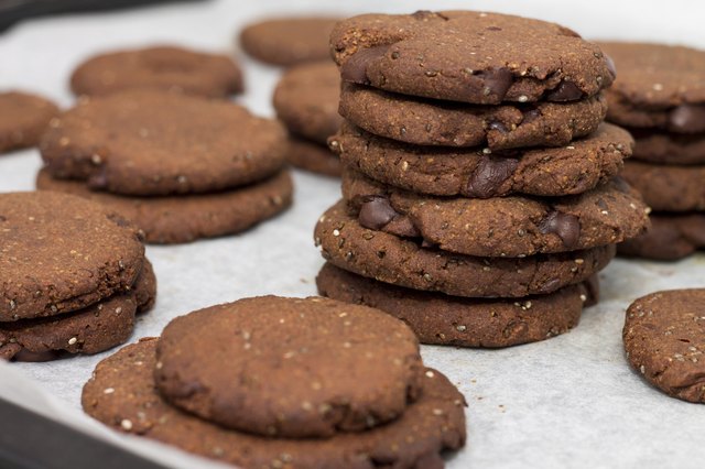 Tray of chocolate chia seed cookies close-up