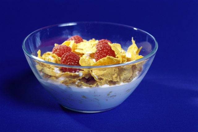 Close-up of a bowl of corn flakes