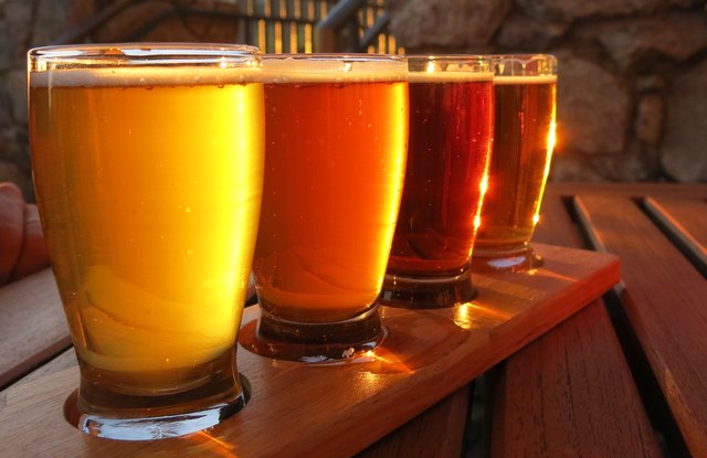 Colorful beer flight