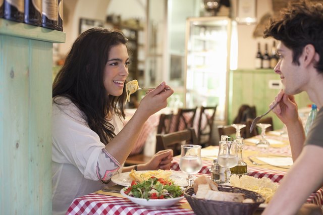 young couple enjoying lunch at a restaurant