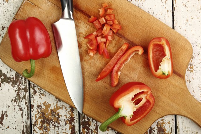 Cooking Red Bell Pepper. Cutting.