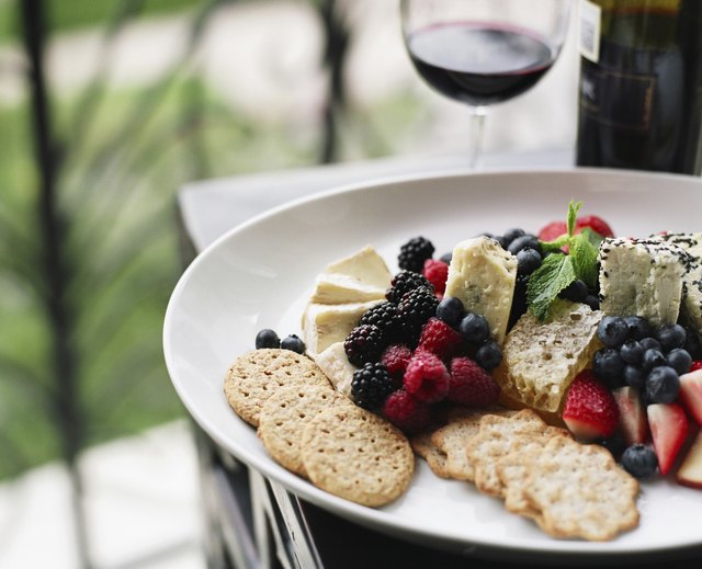 Crackers and cheese on platter