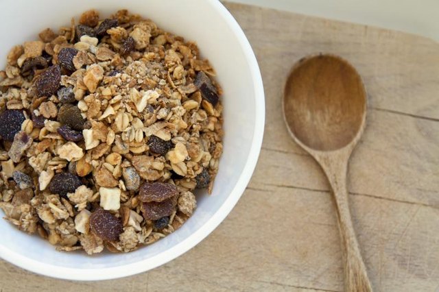 Bowl of organic muesli with nuts and spoon