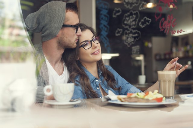 Romantic time of loving couple at cafe