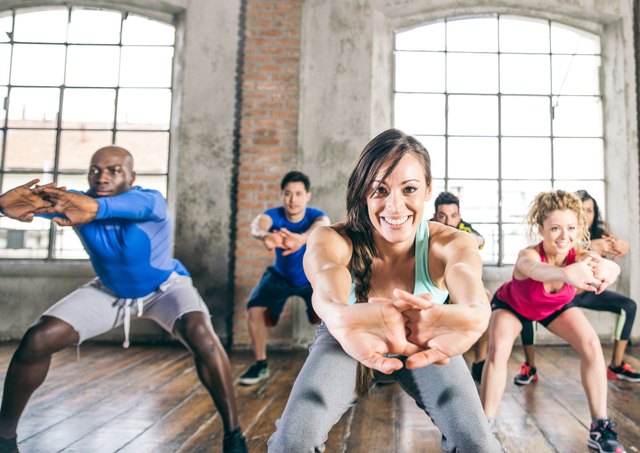 People training in a gym