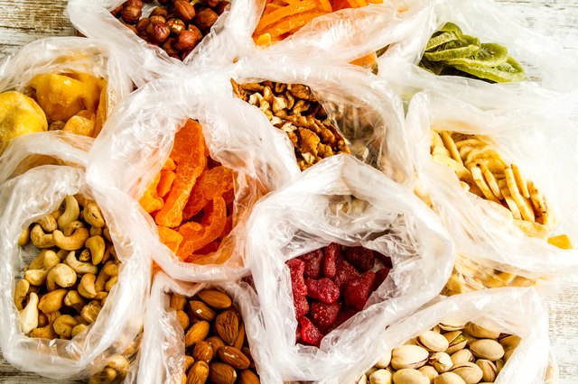 Selection of dried fruits in bags