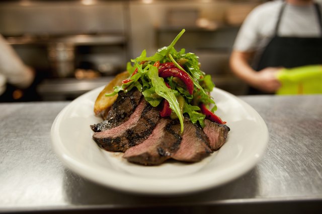 USA, Montana, Sliced steak with salad