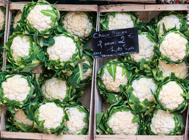 Cauliflowers on market stall