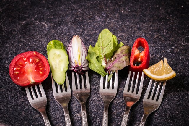 Vegetables on fork