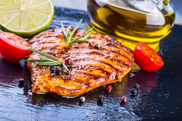 Close-up of grilled chicken breast with spices