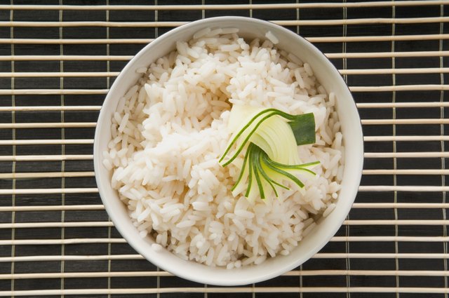 Close-up of a bowl of cooked white rice