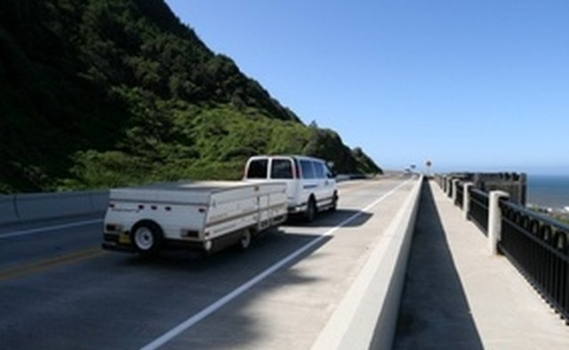 Truck towing travel trailer