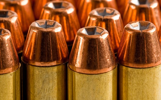 Rows of .45 ACP ammunition