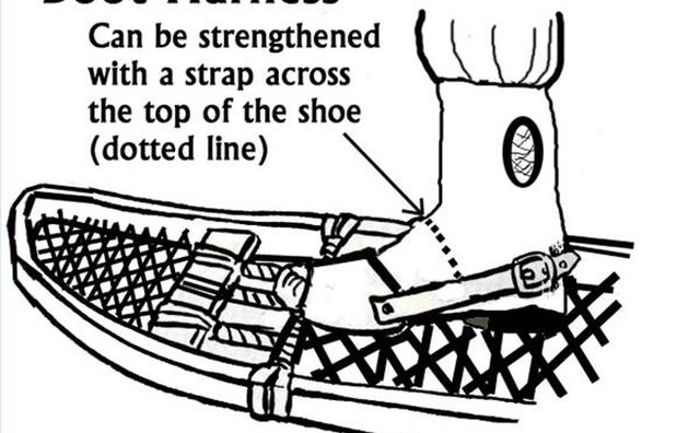 Note the toe strap is tied to the webbing, but the heel is free to lift as you walk.