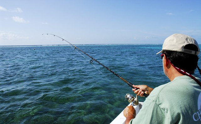 Notice the large line guides on this spinning outfit being used on the ocean.
