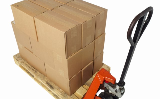 Elevated view of a pallet truck carrying pallet of boxes
